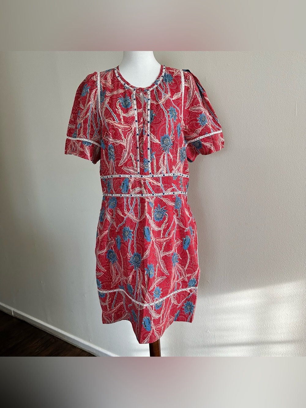 Isabel Marant Red Floral Short Sleeve Shift Dress